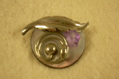 Antique Button Artisan Brooch with Amethyst