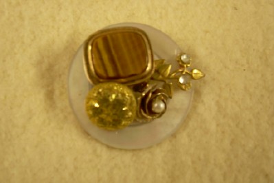 Antique Button Brooch with Tiger Eye