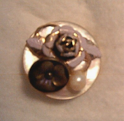 Artisan Button Brooch with Rose