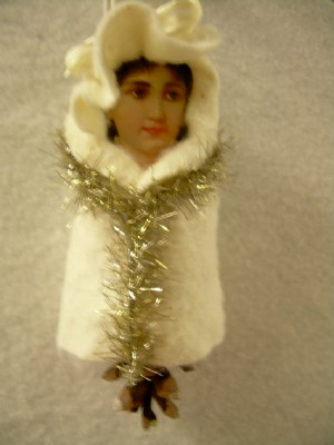 Pine Cone Ornament with Child's Face with Cotton Batting Hood