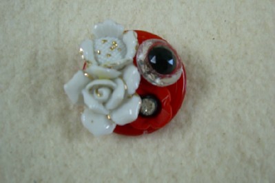 Red Plastic Button Brooch