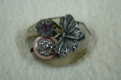 Stone & Butterfly Brooch